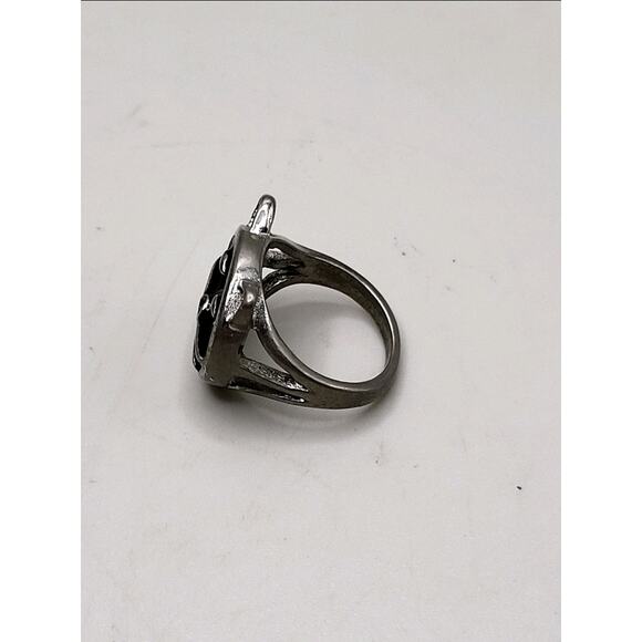 Vintage Cat Face Ring Silver Tone Black Enamel US Size 5.5 - Picture 4 of 8